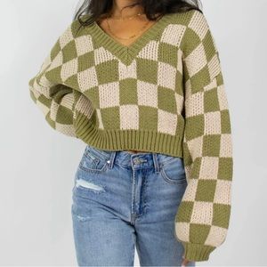 Green Checkered cropped sweater